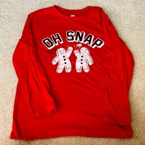 Old Navy boys gingerbread man “OH SNAP” shirt. Long sleeve size medium (8). Red